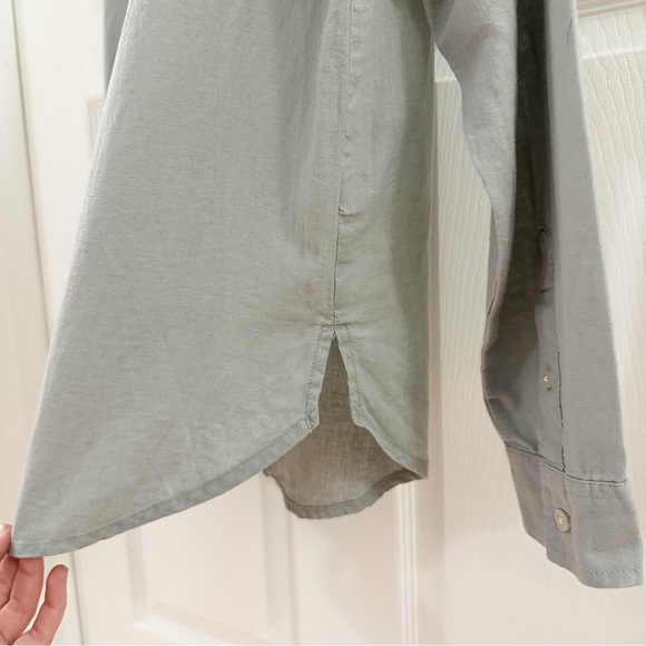 NWT Abercrombie & Fitch Boyfriend Linen Button Down Shirt Sage Green sz Medium - Picture 3 of 6